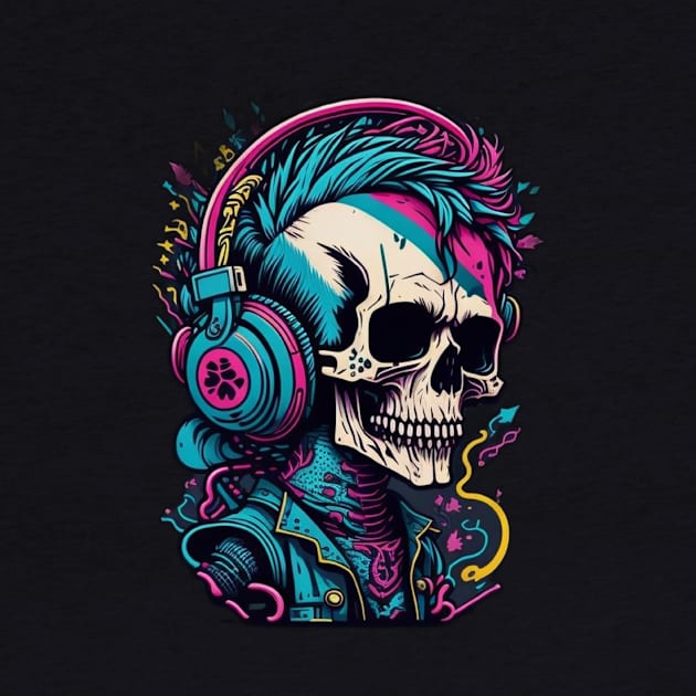 Skull with headphones by lkn